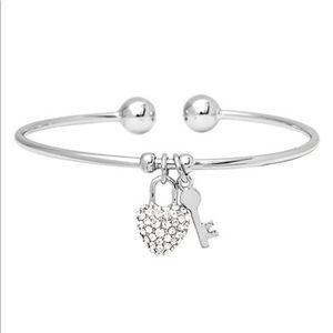 Swarovski Crystal & Silvertone Heart Key Cuff